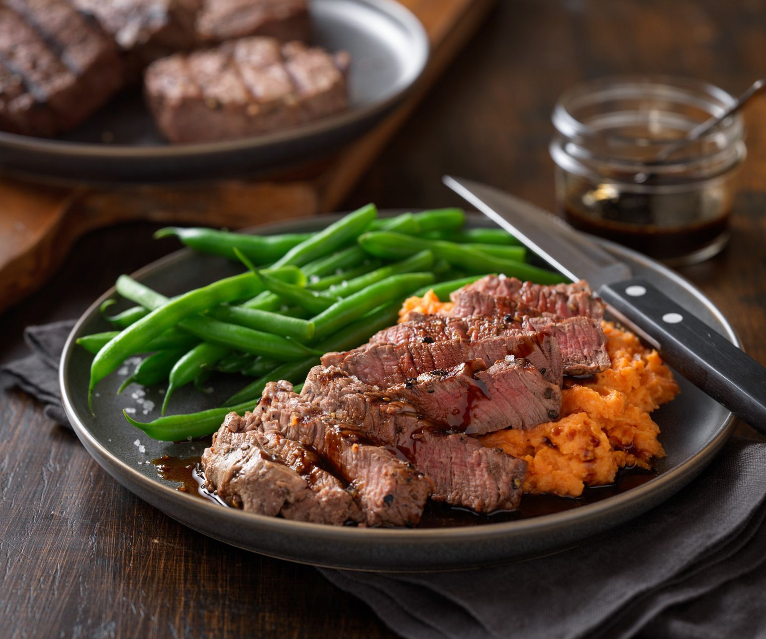 Espresso-Bourbon Steaks with Mashed Sweet Potatoes