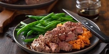 Espresso Bourbon Steaks with Mashed Sweet Potatoes