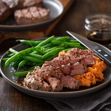 Espresso-Bourbon Steaks with Mashed Sweet Potatoes