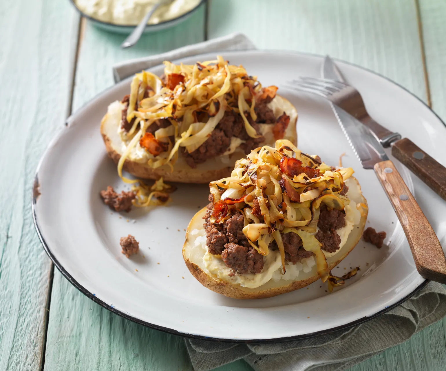 German-Style Beef Sausage Baked Potatoes