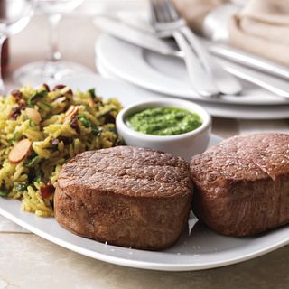 Two Steppin' Tenderloin (Tenderloin Steaks with Spinach-Almond Pesto and Brown Rice Pilaf)