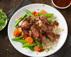 Grilled Top Round Steak with Plum Ginger Barbecue Sauce