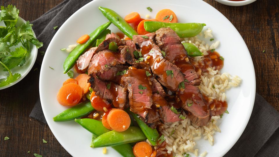 Grilled Top Round Steak with Plum Ginger Barbecue Sauce