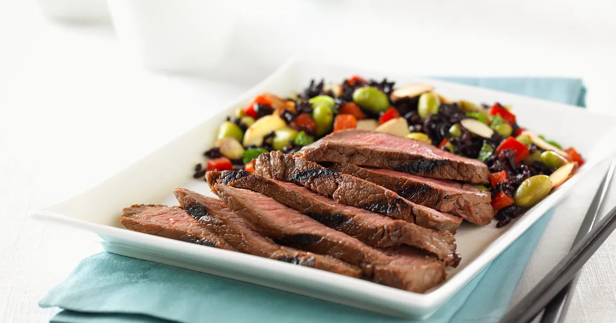 Asian-Spiced Steak with “Forbidden” Rice and Vegetable Salad | Beef Loving Texans | Beef Loving Texa