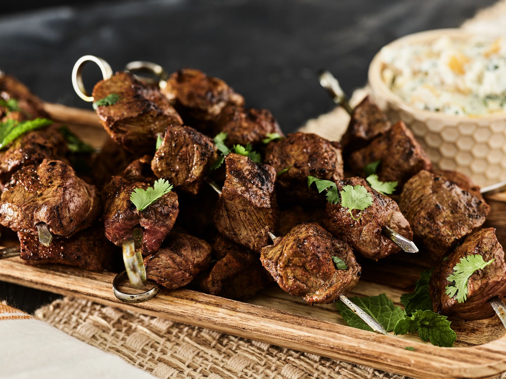 Beef Tikka with Pineapple Coconut Raita