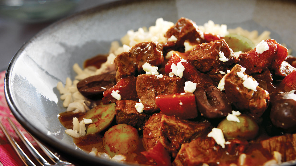Mediterranean Beef with Mixed Olives and Feta