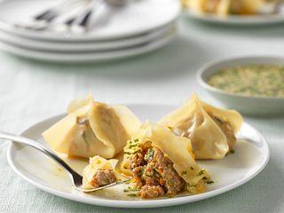 Beef and Shiitake Dumplings with Orange Ponzu Dipping Sauce