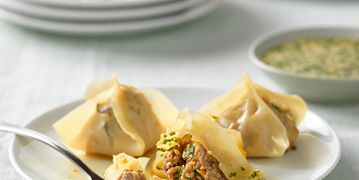 Beef and Shiitake Dumplings with Orange Ponzu Dipping Sauce
