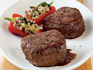 Petite Steaks with Wild Rice Baby Peppers