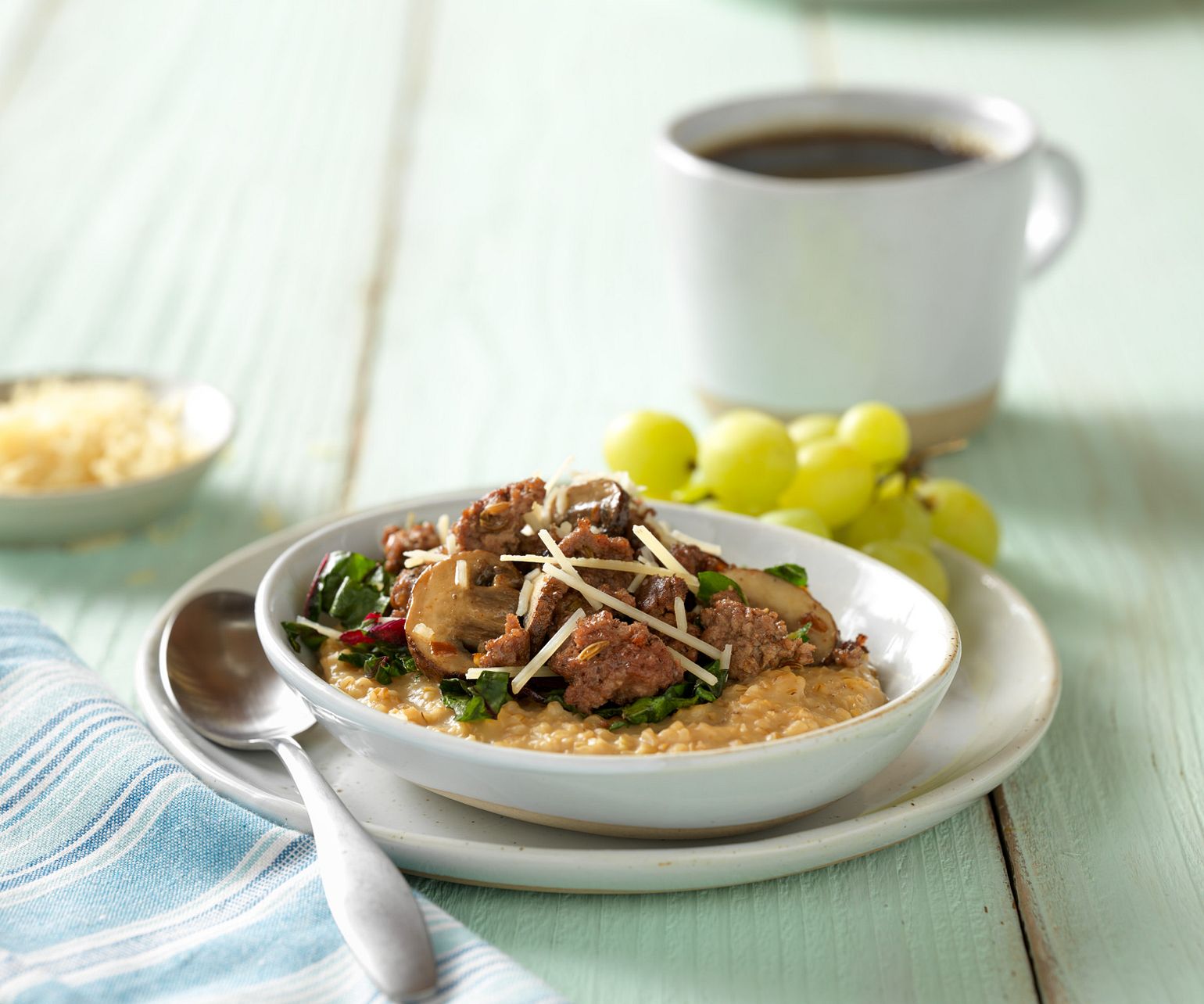 Beef, Mushroom and Greens Savory Oats