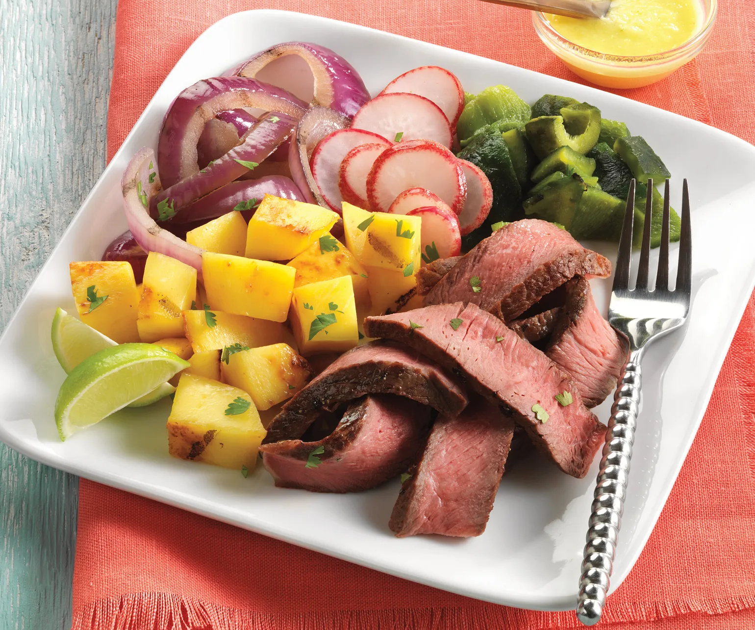 Beef Fajita Salad with Mango-Serrano Vinaigrette