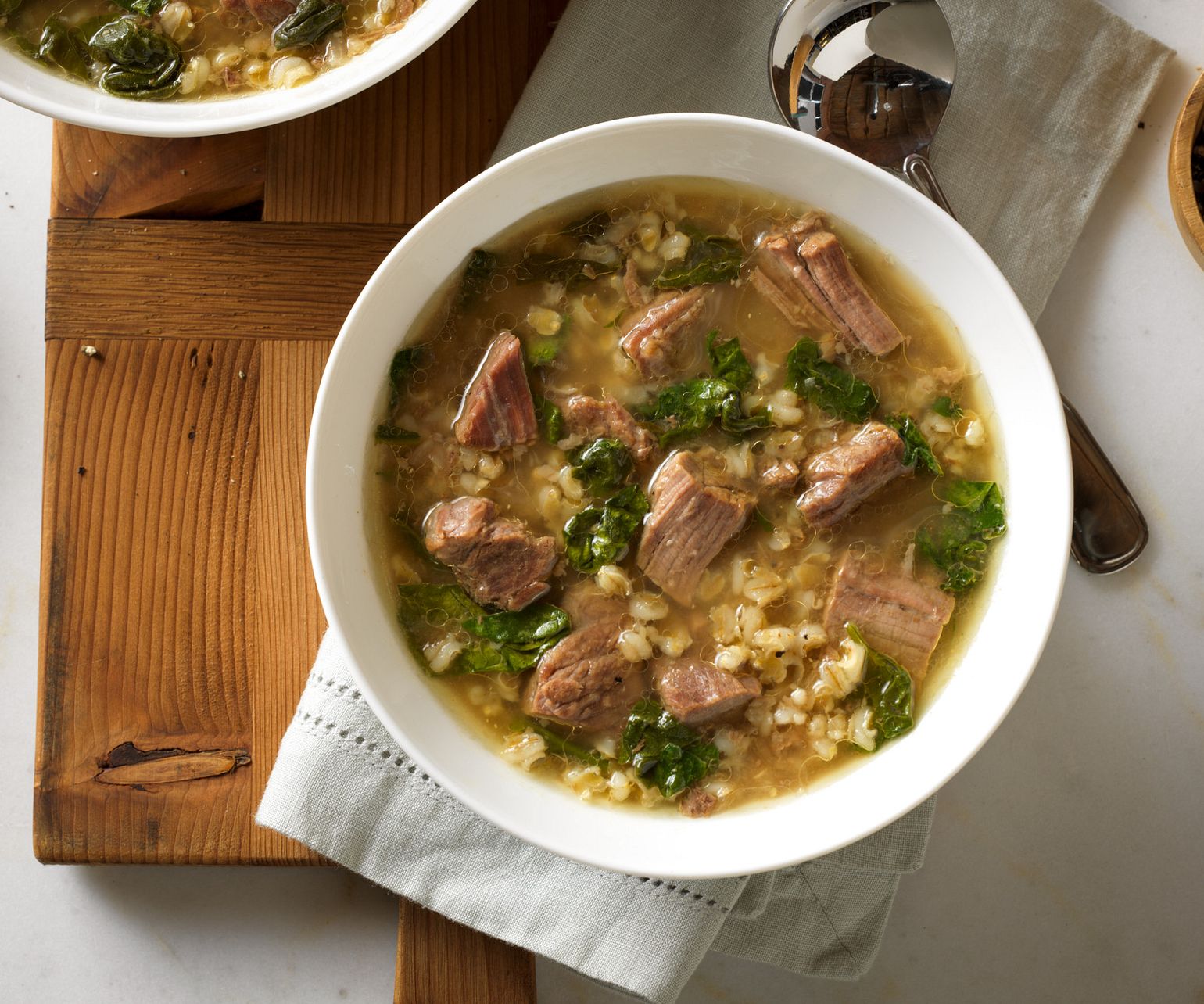 Beef Barley Soup with Spinach