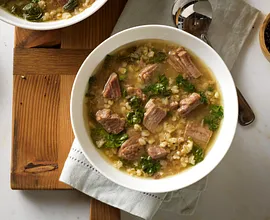 Beef Barley Soup with Spinach