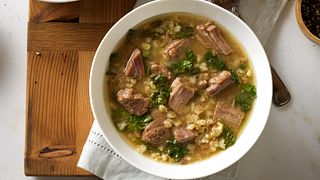 Beef and Barley Soup with Spinach