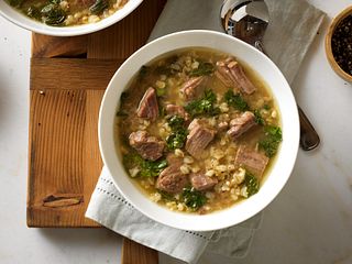 Beef and Barley Soup with Spinach