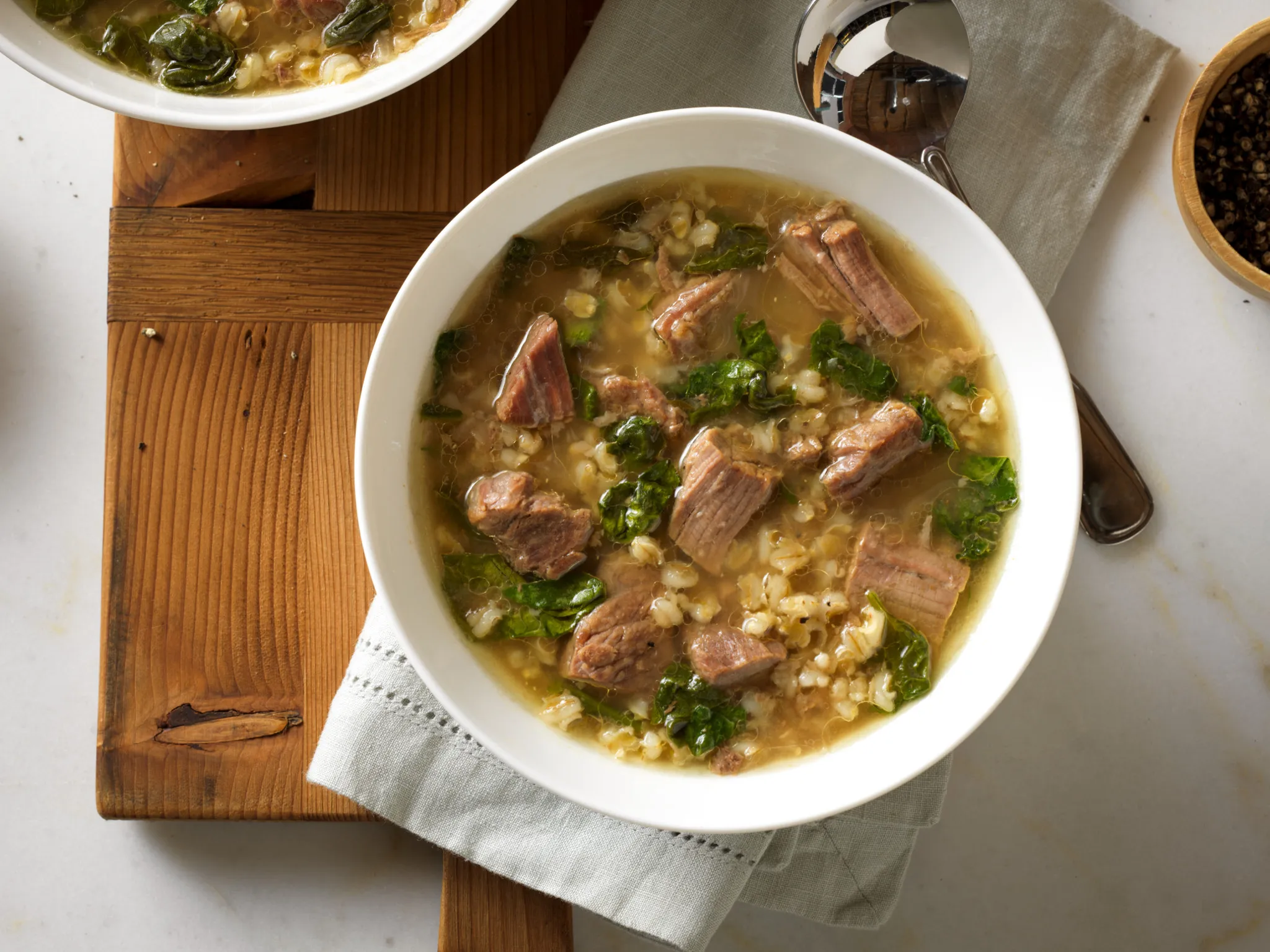 Beef Barley Soup with Spinach