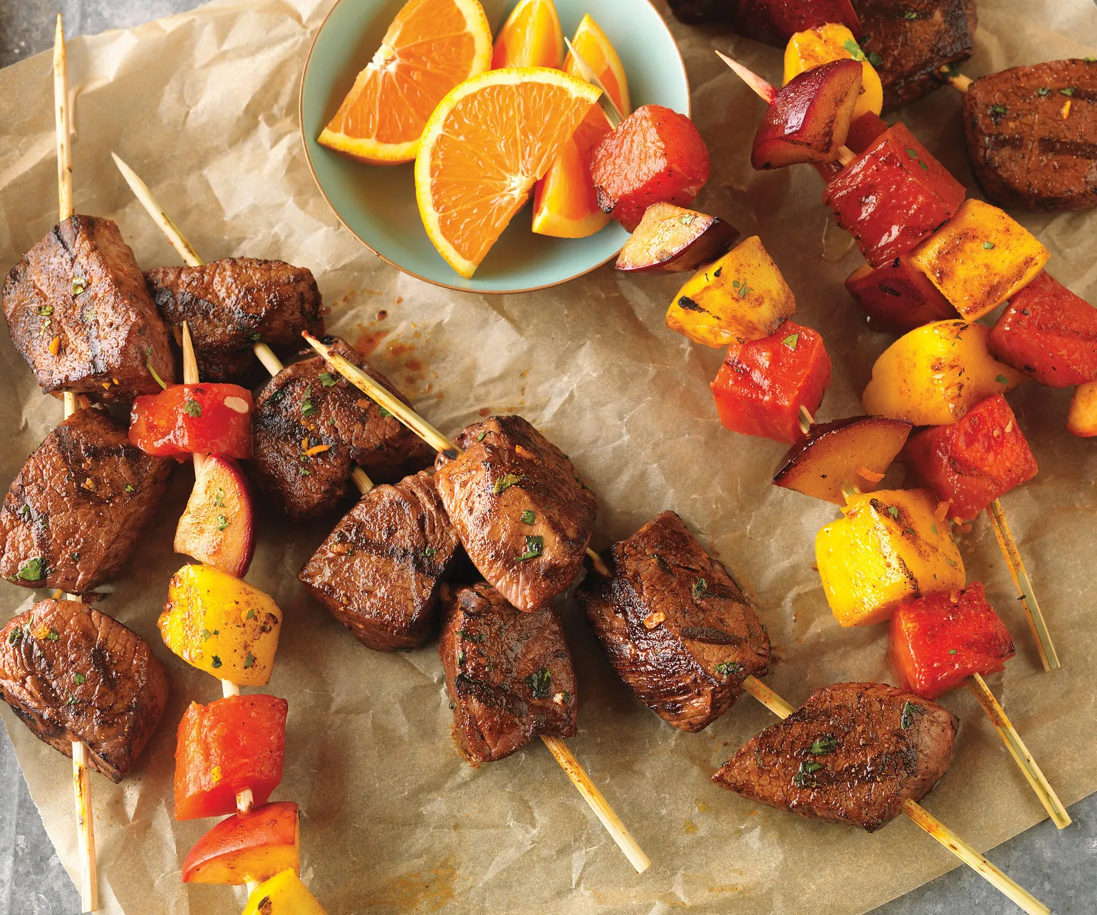 Citrus-Rubbed Beef Top Sirloin & Fruit Kabobs