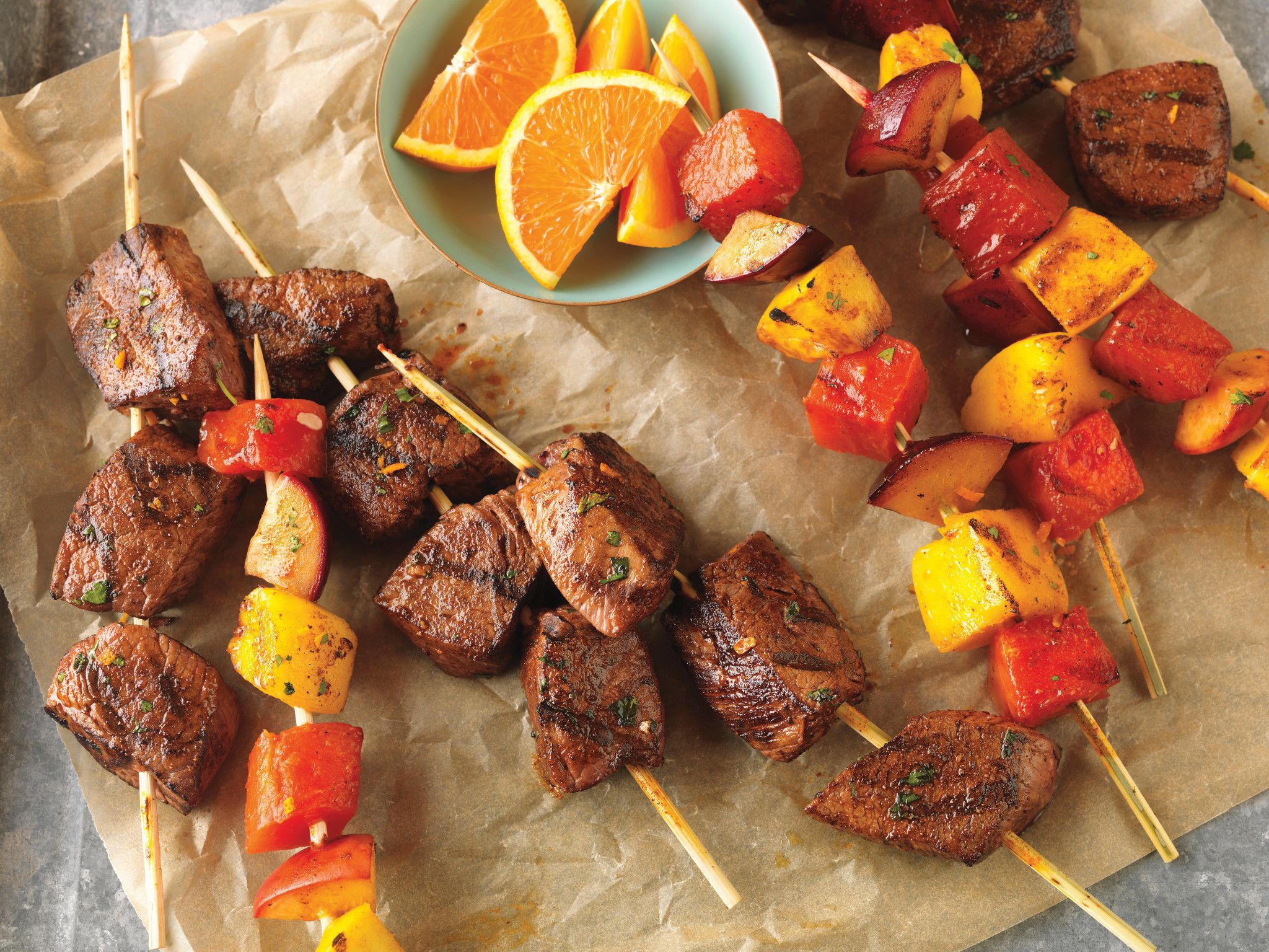 Citrus-Rubbed Beef Top Sirloin & Fruit Kabobs