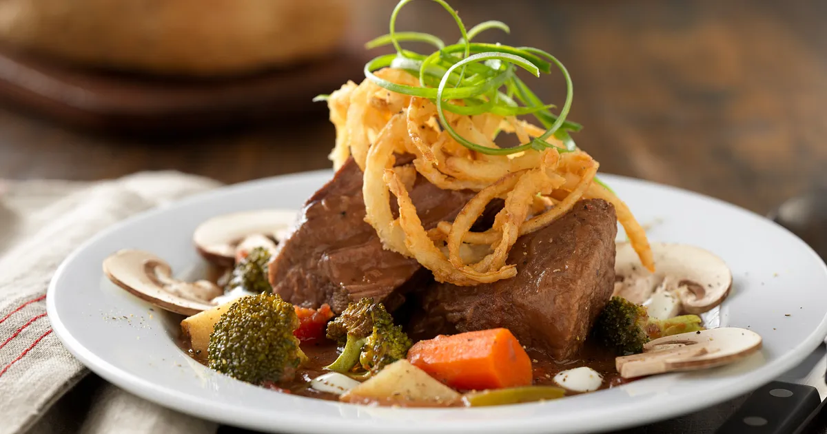 Slow-Cooked Beef Pot Roast Soup with Roasted Vegetables and Lemon Crema | Beef Loving Texans | Beef 