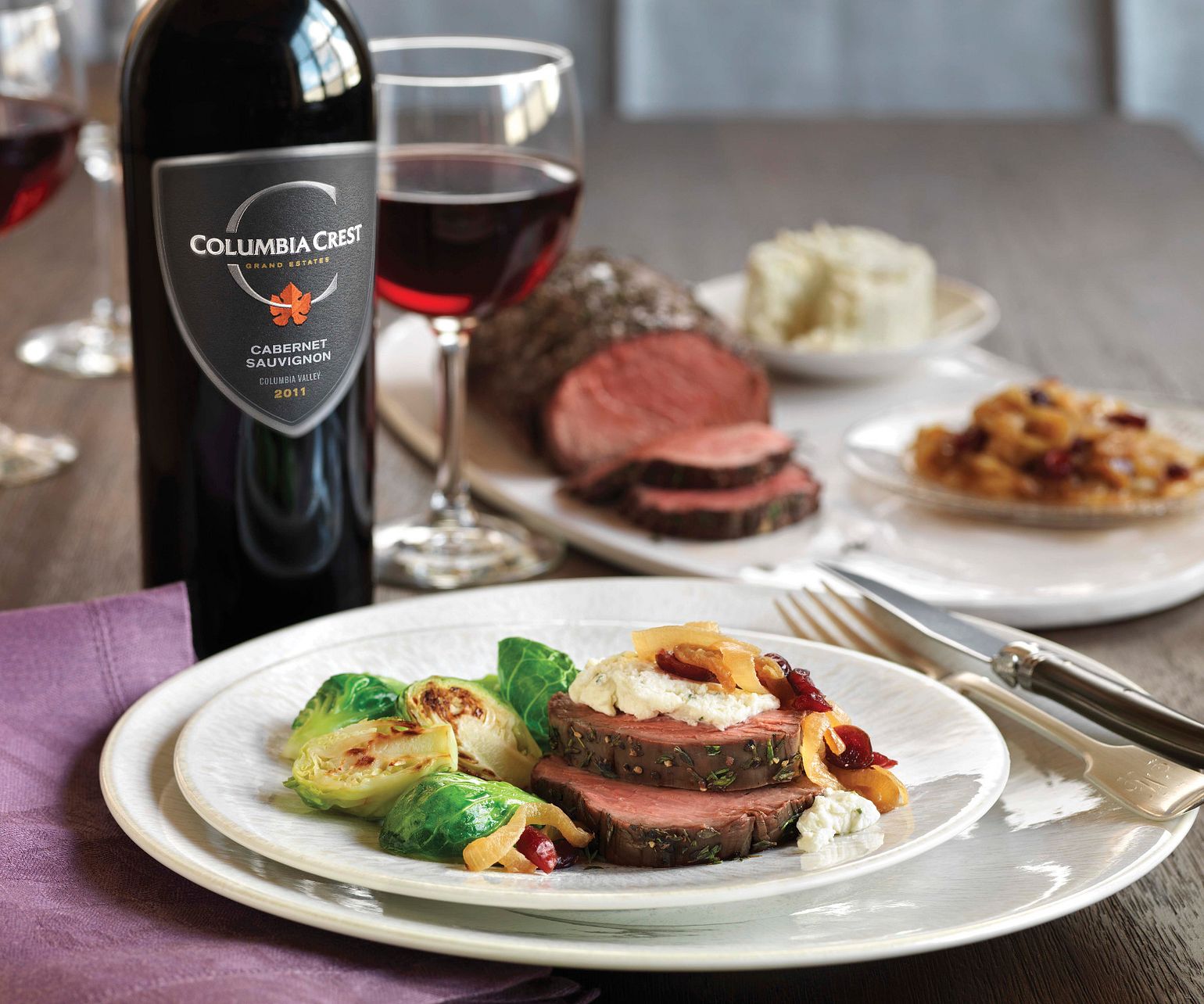 Tenderloin with Wine-Braised Onions and Herb Cheese