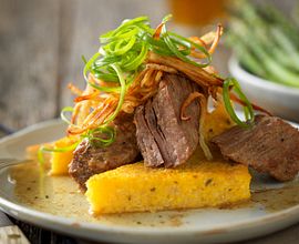 Slow-Cooked Red Wine Braised Beef Short Ribs with Herbed Polenta Toast