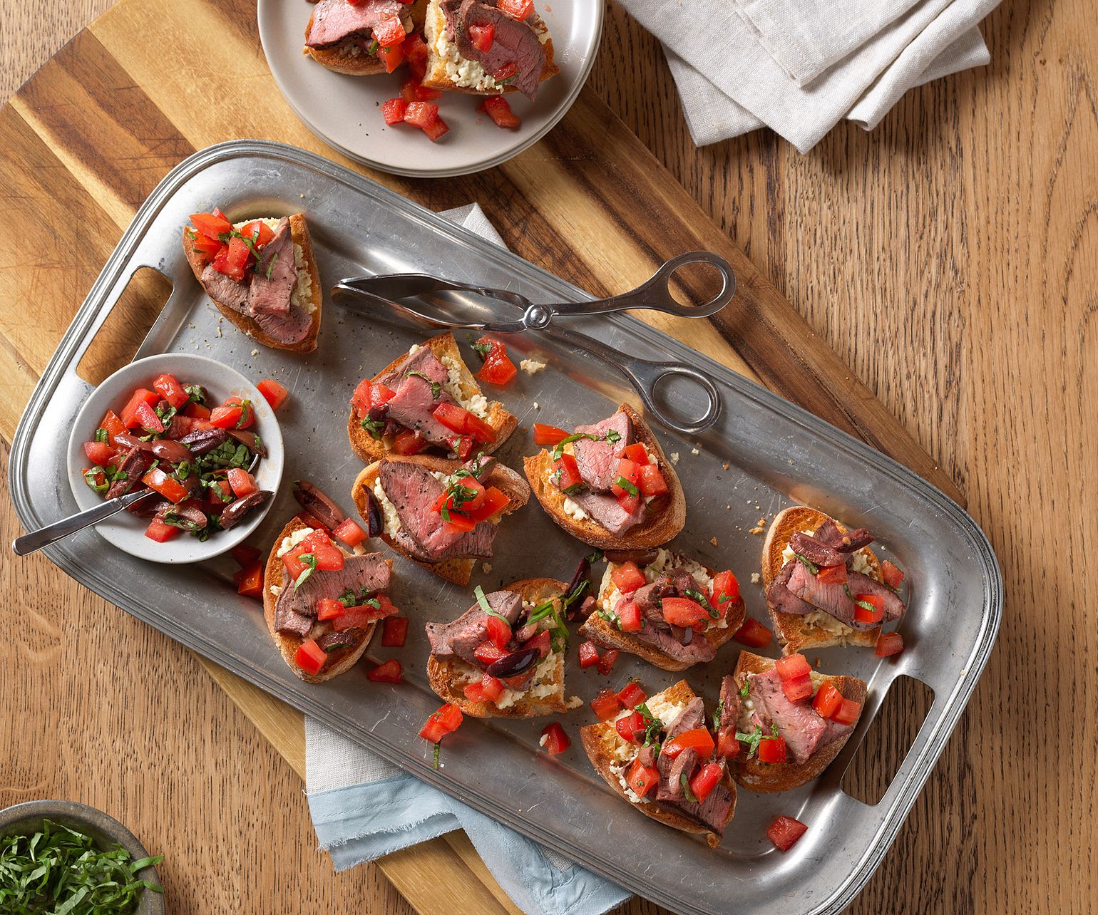 Beef Bruschetta with Roasted Garlic-Feta Spread