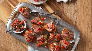 Beef Bruschetta with Roasted Garlic-Feta Spread