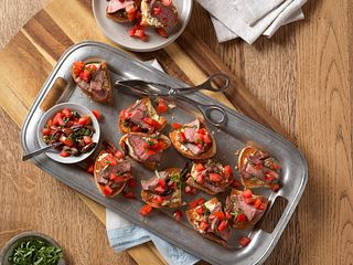 Beef Bruschetta with Roasted Garlic-Feta Spread