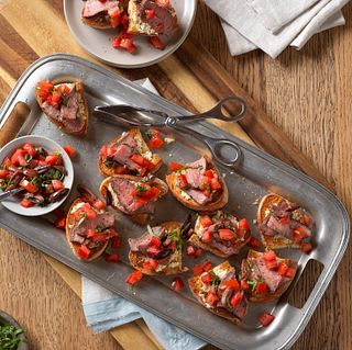 Beef Bruschetta with Roasted Garlic-Feta Spread