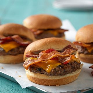 Maplewood-Smoked Bacon Beer Burgers