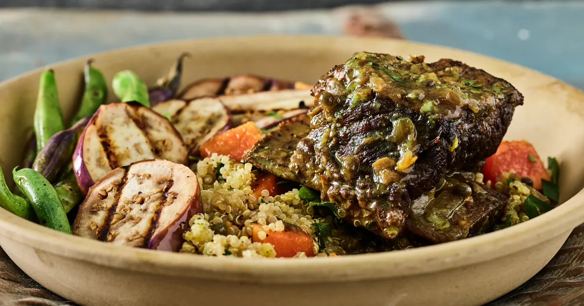 Aji-Braised Beef Short Ribs with Golden Herbed Quinoa | Beef Loving Texans | Beef Loving Texans is y