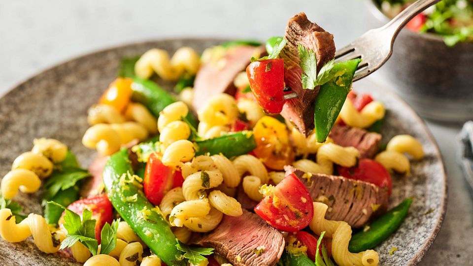 FY23 BIWFD Recipes, Sirloin with Sugar Snap Pea and Pasta Salad