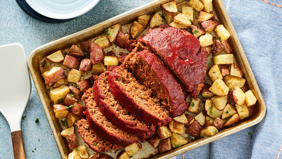 easy sheet pan meatloaf and potatoes