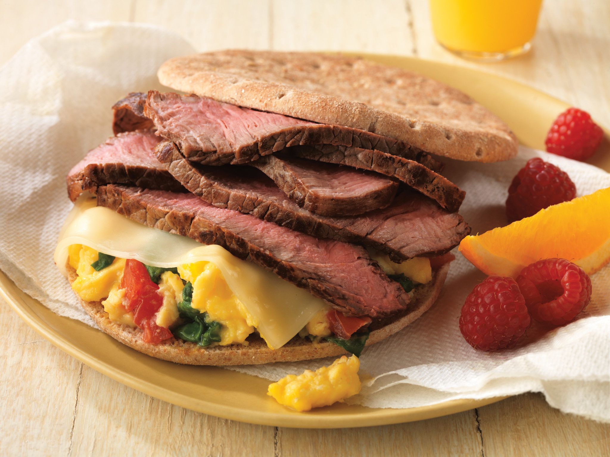 Beef and Spinach Breakfast Sandwich