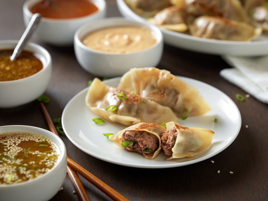 Beef Pot Stickers With Dipping Sauces