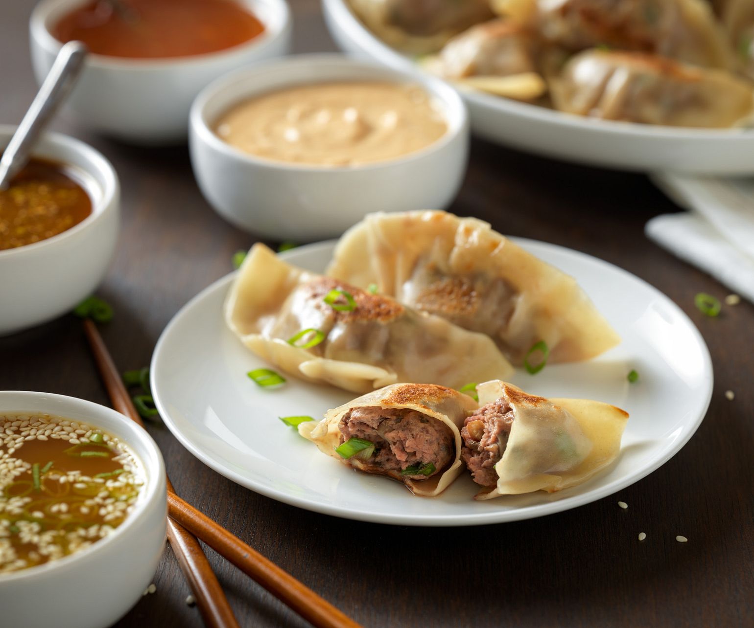 Beef Pot Stickers with Dipping Sauces
