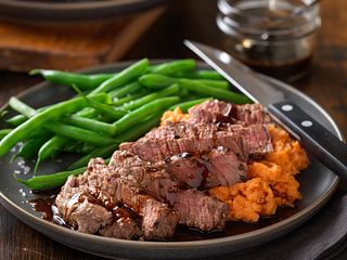 Espresso-Bourbon Steaks with Mashed Sweet Potatoes