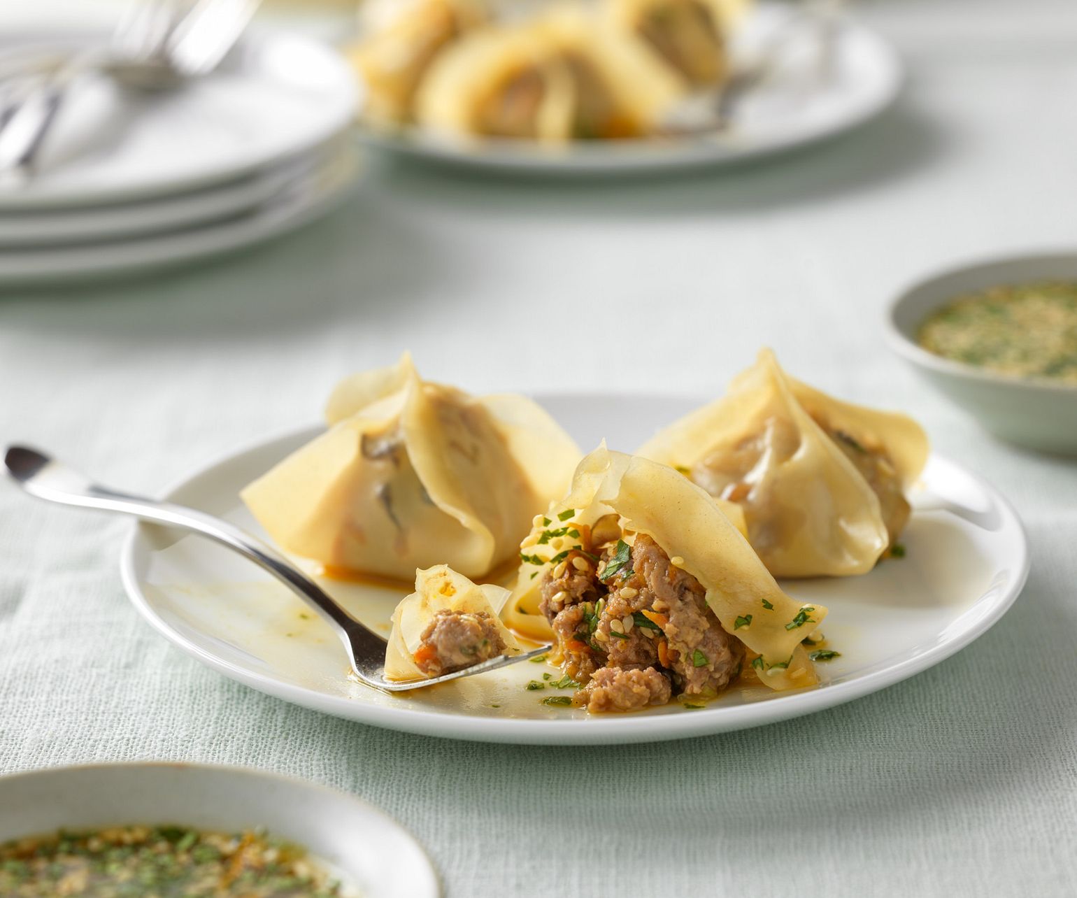 Beef and Shiitake Dumplings with Orange Ponzu Dipping Sauce