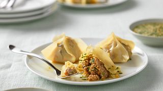 Beef and Shiitake Dumplings with Orange Ponzu Dipping Sauce