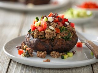 Greek-Style Beef Stuffed Portobello Mushrooms