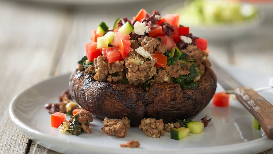 Greek-Style Beef Stuffed Portobello Mushrooms