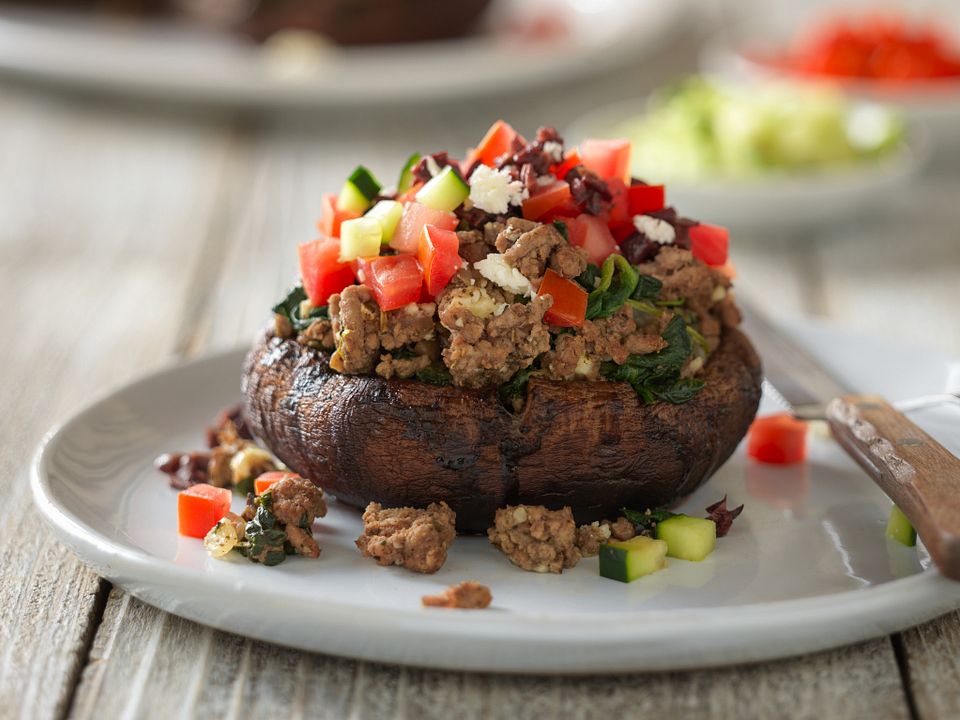 Greek-Style Beef Stuffed Portobello Mushrooms