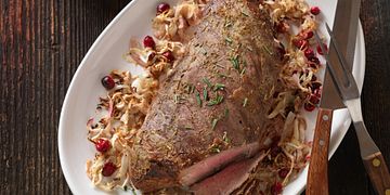 One Sheet Pan Roasted Beef Tri-Tip Roast with Cabbage and Cranberries