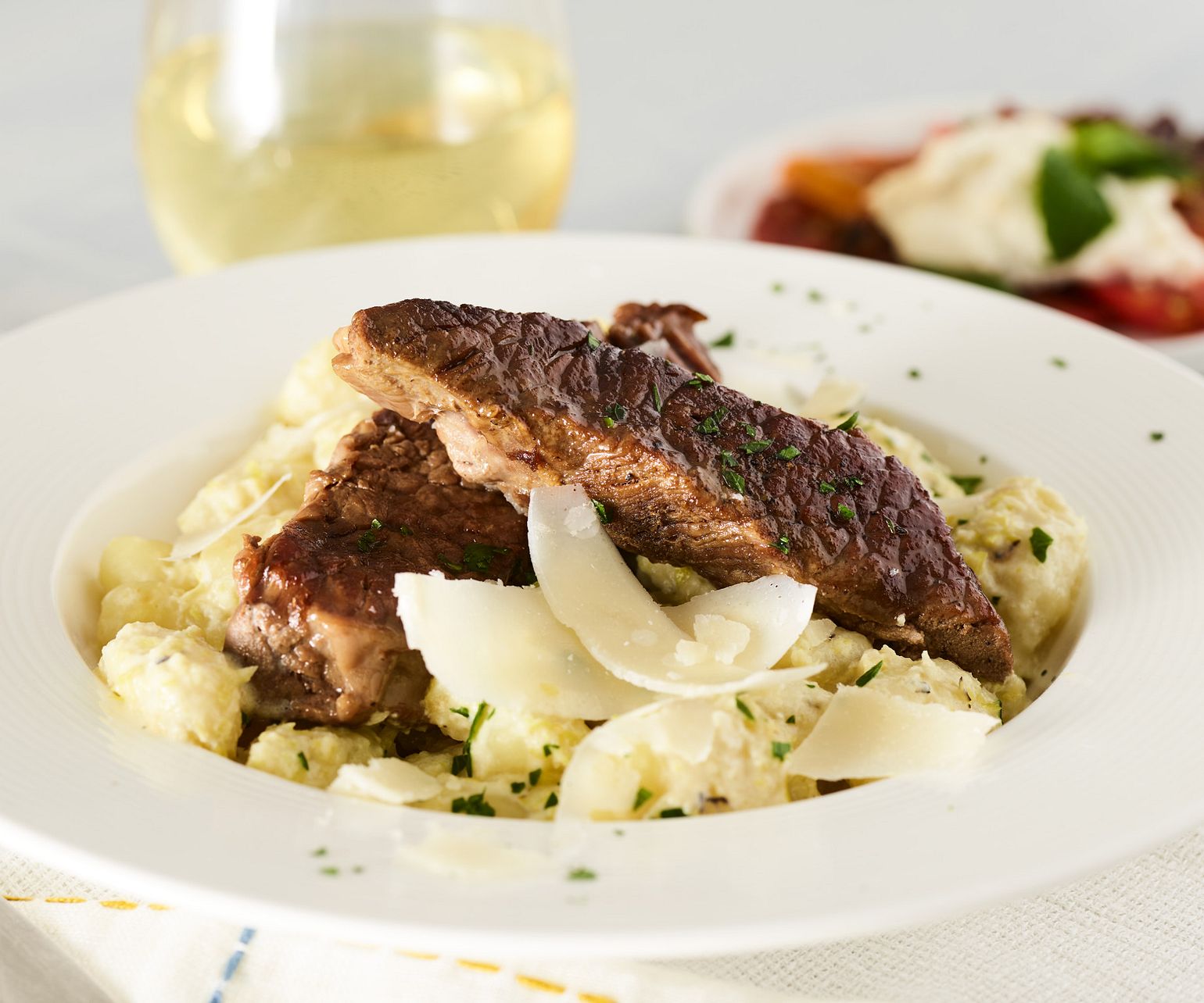 Braised Beef Short Ribs and Ricotta Gnocchi with Charred Pepper Cream Sauce