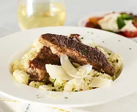 Braised Beef Short Ribs and Ricotta Gnocchi with Charred Pepper Cream Sauce