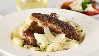 Braised Beef Short Ribs and Gnocchi with Charred Banana Pepper and Wine Cream Sauce