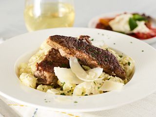 Braised Beef Short Ribs and Gnocchi with Charred Banana Pepper and Wine Cream Sauce