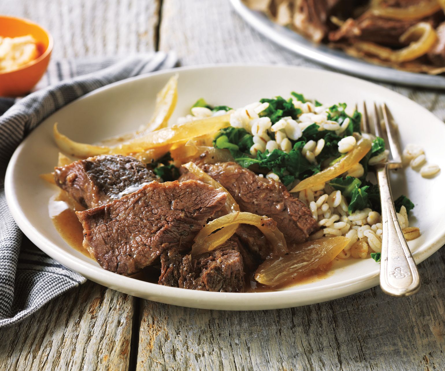 Horseradish-Braised Pot Roast with Barley & Kale