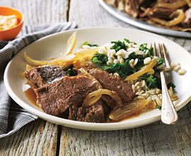 Horseradish-Braised Pot Roast with Barley & Kale