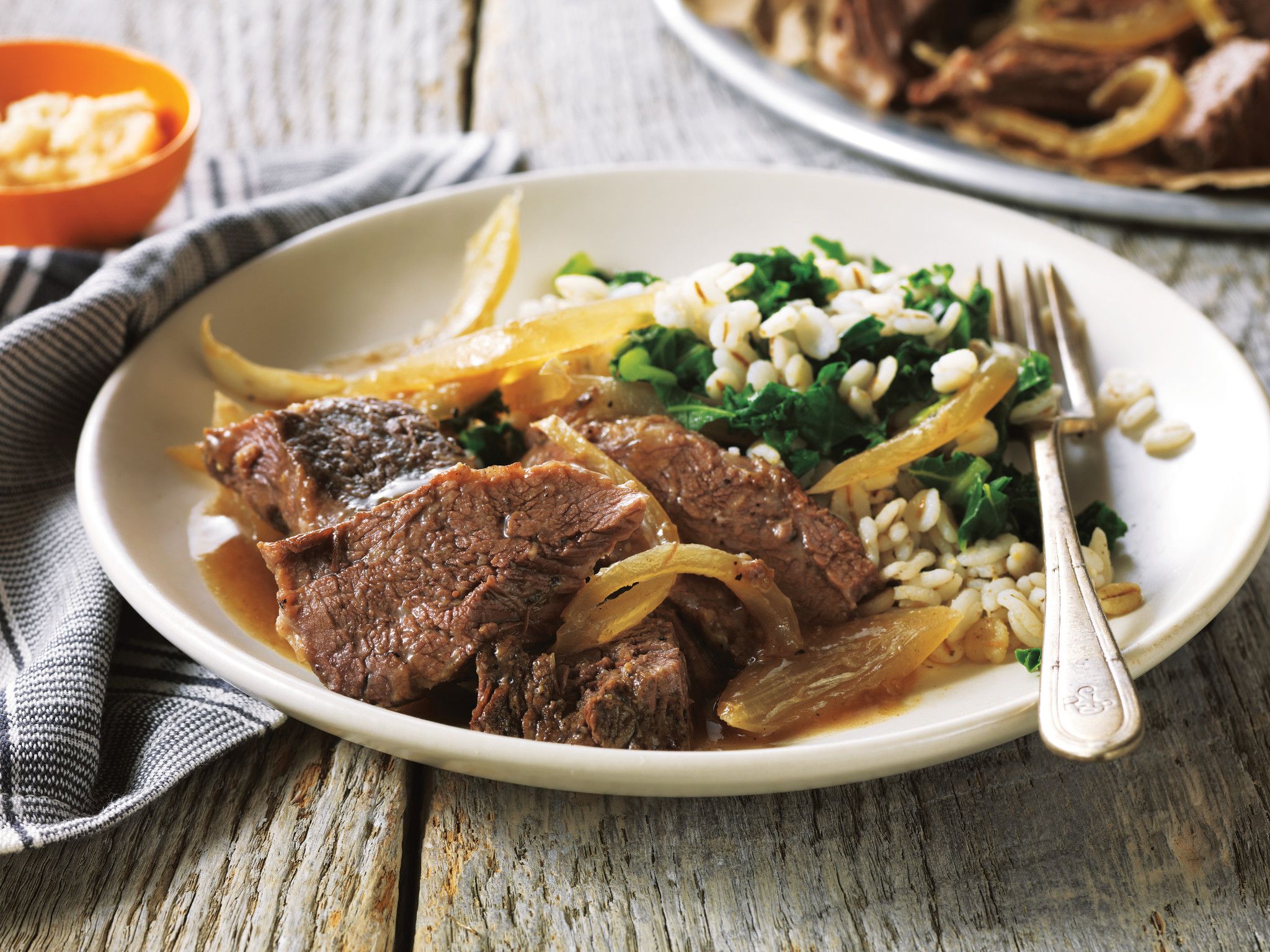 Horseradish-Braised Pot Roast with Barley & Kale